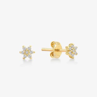 925 スターリング シルバー 手造り 18K ゴールド シンプル ホワイト CZ フローラ マグネット イヤリング