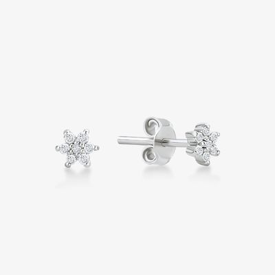 925 スターリング シルバー 手造り 18K ゴールド シンプル ホワイト CZ フローラ マグネット イヤリング