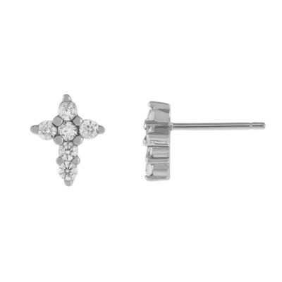 18K 金色 女の子用 925 スターリング シルバーのミクロン パブ クロス スタッド イヤリング