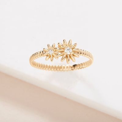 ファッション ゴールド 925 スターリング シルバー デイジー CZ リング 女性 エレガンス アクセサリー