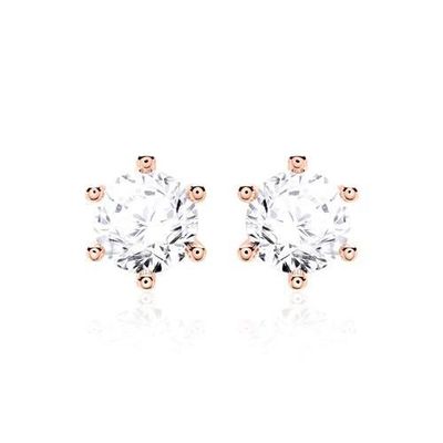 シックスクラウ ホワイト CZ スタッド イヤリング 925 スターリング シルバー 18K キュービック ジルコニア スタッド イヤリング