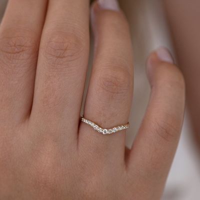 925 スターリング シルバー カーブ ダイヤモンド CZ 婚約指輪 スタック 結婚指輪