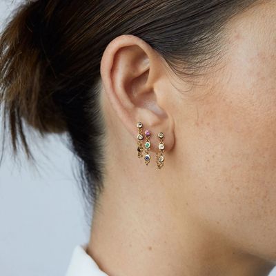 ドロップベゼル ホワイトダイヤモンド925 ステルリング シルバーチェーン イヤリング ファッション