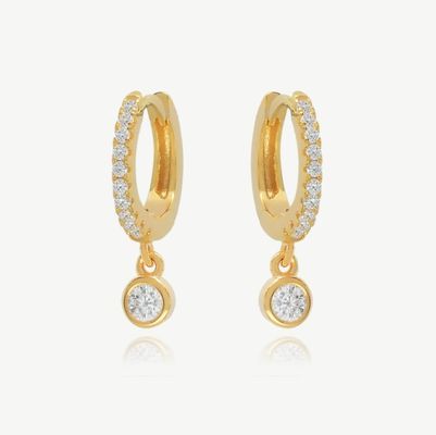 18K 金属 S925 シルバー ミニ ハグジー シングル ベゼル ストーン ハープ 女性用耳飾り