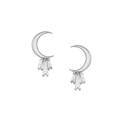 18K ゴールド 925 ステルリング シルバー バゲット 女性用 月のスタッド イヤリング AAA CZ ストーン