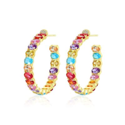 カラフルなブラジル 18K ゴールドフープ イヤリング オバルカット 青銅 イヤリング フープ