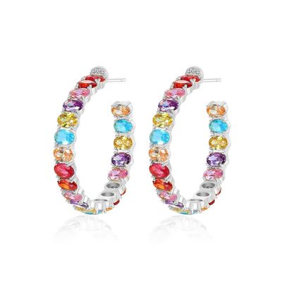カラフルなブラジル 18K ゴールドフープ イヤリング オバルカット 青銅 イヤリング フープ