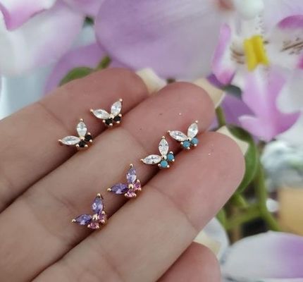 18K ゴールド マルキースカット ターコイズ CZ 925 ステルリング シルバー 女性用 蝶の耳飾り