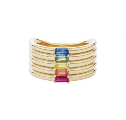 18K 金彩虹 バゲットカット CZ マルチ ファッション 925 ステルリング シルバー 女性指輪