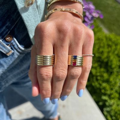 18K 金彩虹 バゲットカット CZ マルチ ファッション 925 ステルリング シルバー 女性指輪