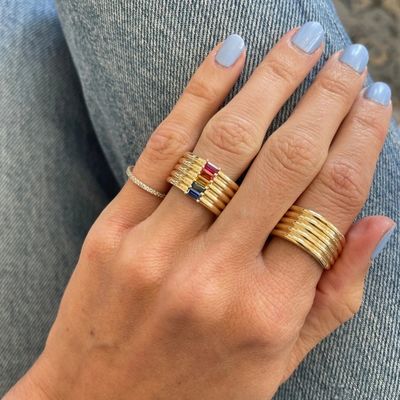 18K 金彩虹 バゲットカット CZ マルチ ファッション 925 ステルリング シルバー 女性指輪