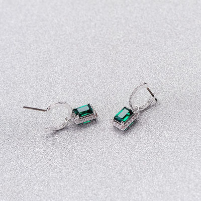 グリーン CZ ダイヤモンド 925 スターリング シルバー クラシック 豪華 ハープ イヤリング 女性用 ファッション