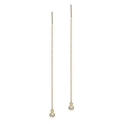 925 スターリングシルバー シンプル 18K ゴールドプラテッド 女性用ベーゼルドロップチェーンのスレッドヤー イヤリング