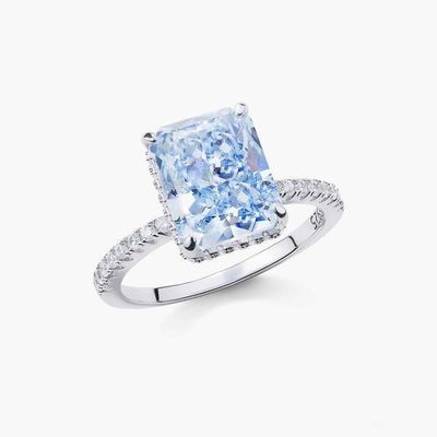シルバー付 バゲット 青ダイヤモンド 5A アイスカット CZ 結婚指輪 女性用 925 スターリングシルバー