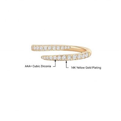 14K ゴールドプレート キュービックジルコニア オープン トイスト エターニティバンド リング ECOフレンドリー