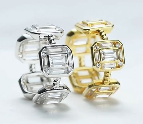 エメラルド ホワイト CZ 女性 エターニティバンド バゲット 18K ゴールド 925 スターリング シルバーリング