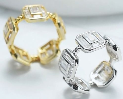 エメラルド ホワイト CZ 女性 エターニティバンド バゲット 18K ゴールド 925 スターリング シルバーリング
