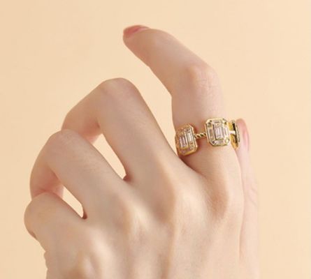 エメラルド ホワイト CZ 女性 エターニティバンド バゲット 18K ゴールド 925 スターリング シルバーリング