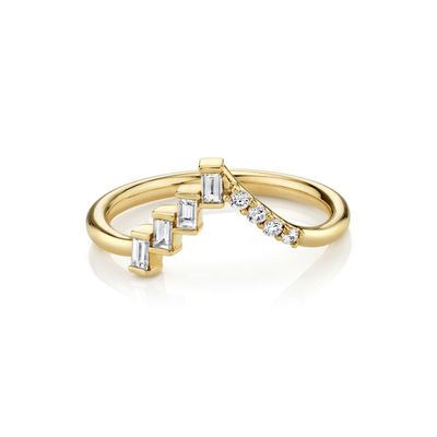 OEM 円形ダイヤモンドとバゲット エクレクティック・トライアングル シルバーリング 女性用