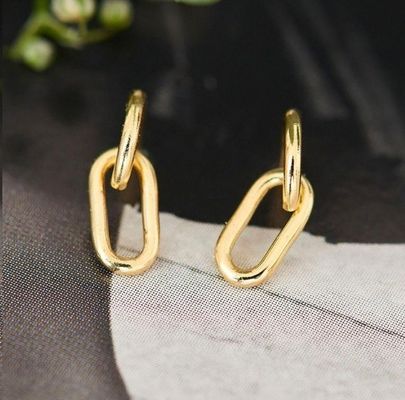 結婚式 シンプル シルバーケーブルリンク スタッド イヤリング 30mm 高さ エレガントなデザイン