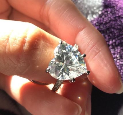 マイクロインセットインレイ技術 ハートカット CZ ストーン 925 スターリング シルバー 婚約指輪