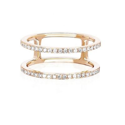 ホワイト CZ ダブル ライン 積み立てられるリング ゴールド 18K プラテッド リアル 925 スターリング シルバー クリスタル キュービック ジルコーン 宝石