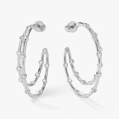 ホワイト キュービックジルコニア フープ イヤリング ベゼルセット ツインフープ イヤリング 18K ゴールド