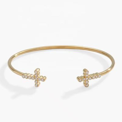 石灰製 嵌入板 結晶 ジルコン 925 純銀 ブレスレット クロス マンチェット 18K ゴールド ブレスレット
