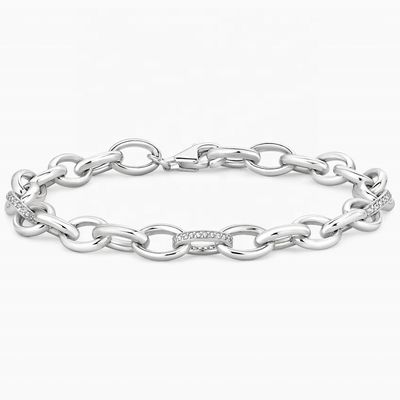 シークスタイル マイクロインセットインレイ技術 925 ステルリングシルバー ホワイトゴールドリンク ブレスレット