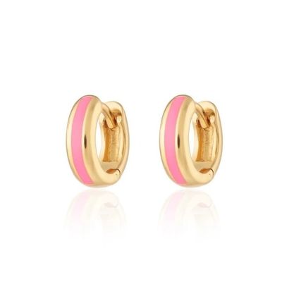 925 カスタマイズされたロゴ 18K ゴールド塗装 ピンクエナメル ハグジー イヤリング 女性のためのS シーック ビュー