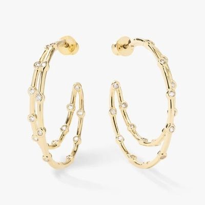 ホワイト キュービックジルコニア フープ イヤリング ベゼルセット ツインフープ イヤリング 18K ゴールド