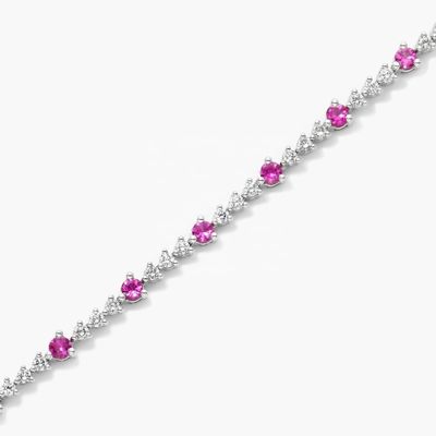 3MM ホワイトジルコンルビー テニスブレスレット 丸切りのスターリングシルバー テニスブレスレット