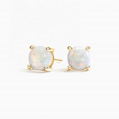 18K ゴールド 6MM ソリテア オパール 女性の耳飾り