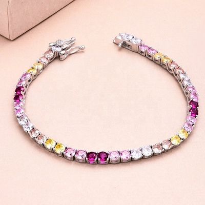 パーソナライズされたスタイル レインボージルコーンインセット 925 スターリングシルバー テニスブレスレット 女性用