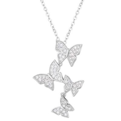 925 スターリング シルバー 白金 コーティング ミクロン パブ 4 バターフライス 魅力 Pendant 女性用