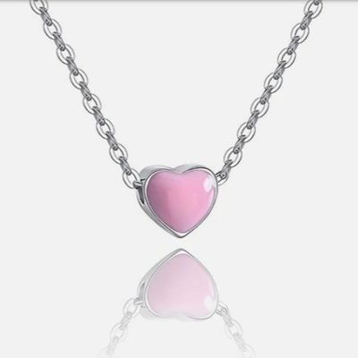 ロジウム付 ピンク色の小さなハート バレンタインデー 女性用 925 スターリングシルバーのペンダント