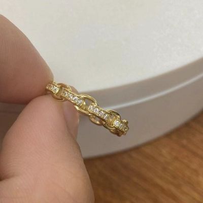 カーブリンクチェーン 18K ゴールド デリケート 個別 スーパー フェアリー 925 ステルリング シルバーリング