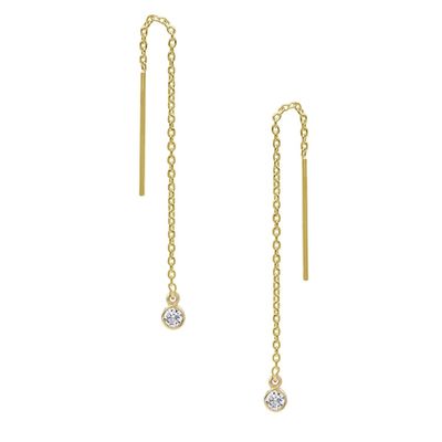 925 スターリングシルバー シンプル 18K ゴールドプラテッド 女性用ベーゼルドロップチェーンのスレッドヤー イヤリング