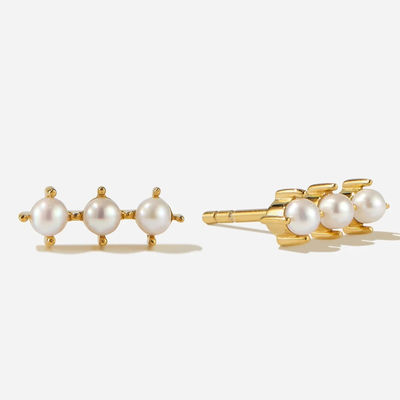 18K ゴールド プリント パール スタッド イヤリング スタリング シルバー オーダーメイド ロゴ