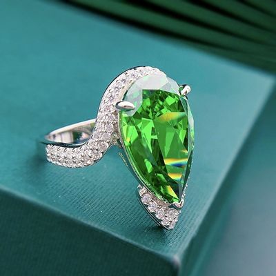 豪華 エメラルド CZ ダイヤモンドリング リアル 925 ステルリング シルバー 女性用 手作り 宝石