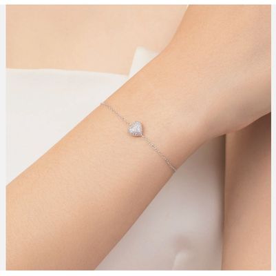 女性用925スターリングシルバーハートブレスレット、ジルコン付き