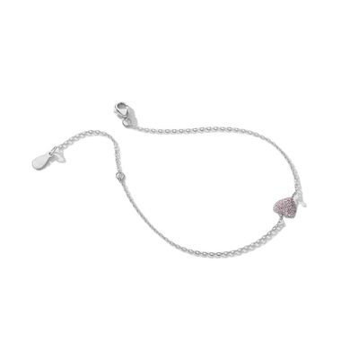 女性用925スターリングシルバーハートブレスレット、ジルコン付き