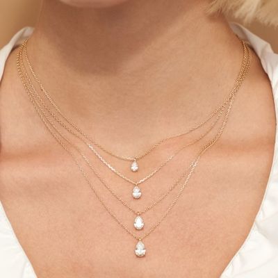 925 スターリング シルバー ペア カット ジルコン ペンダント ネックレス 女性用