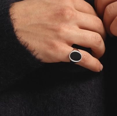 18K 金色 黒オニックス 925 ステルリング シルバー 男性用 印章指輪