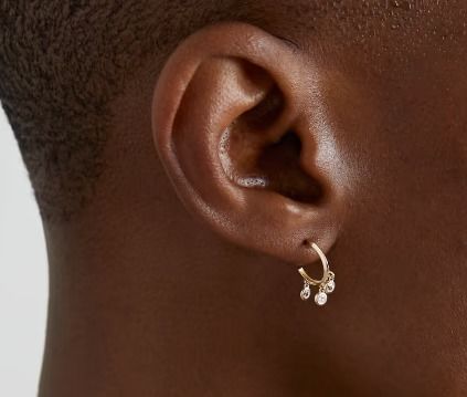 14Kゴールドメッキ真鍮フープピアス、ジルコンベゼルセッティング付き