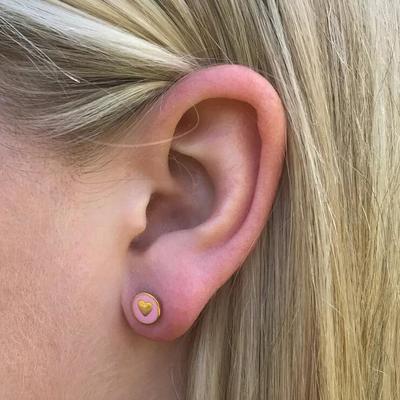 925 ステルリング シルバー 8mm ハート スタッド イヤリング ピンク エナメル