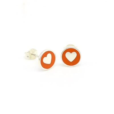 925 ステルリング シルバー 8mm ハート スタッド イヤリング ピンク エナメル