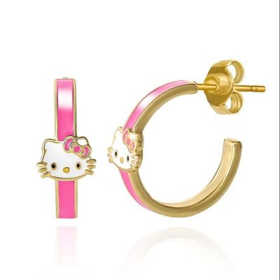 925 シルバー猫フープ耳飾り 18K ゴールドプラチ 子供向け