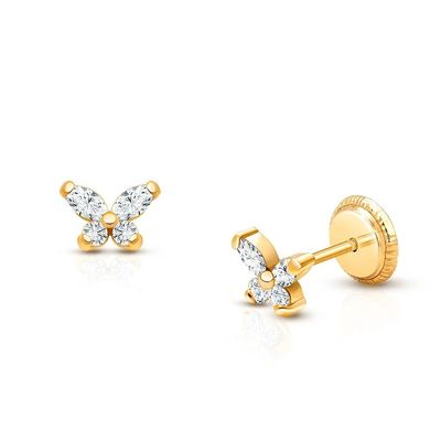 925 スターリング シルバー 18K ゴールド プラテッド バターフライ ストッド イヤリング 1.5g