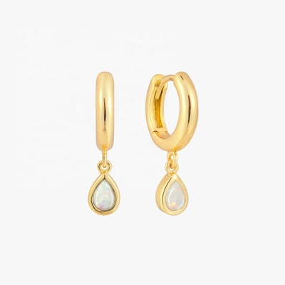 Classic Dangle Opal Cabochon Hoop Earrings in 925 Sterling Silver for Women 7.5mm